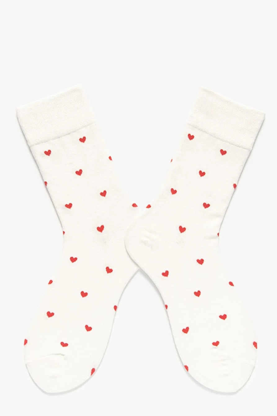 "Shewin Women's White Valentine Heart Pattern Cotton Socks for Gift"