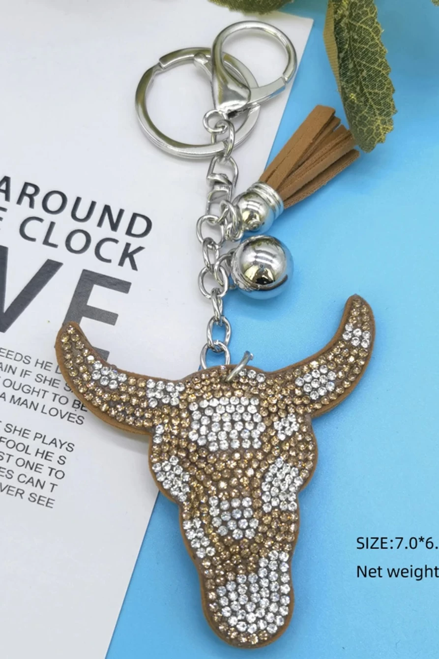 Shewin Gold Rhinestone Animal Head Keychain for Women - Elegant Tassel Keyring