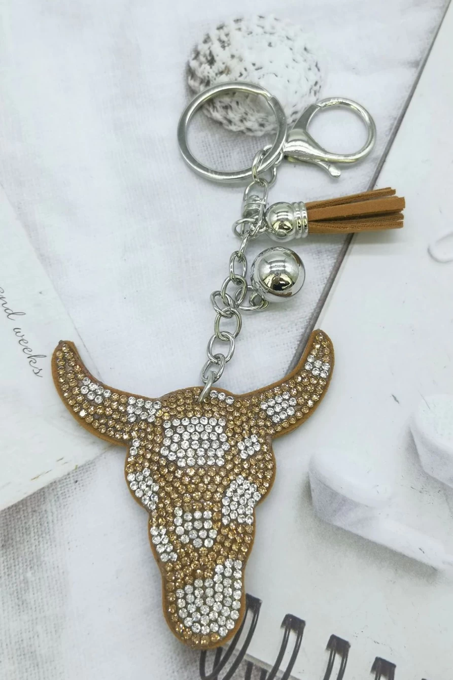 Shewin Gold Rhinestone Animal Head Keychain for Women - Elegant Tassel Keyring