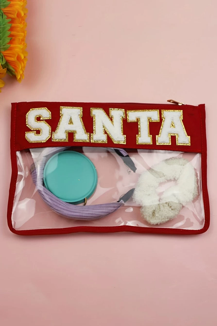 Shewin Red Santa Contrast Trim Clear Makeup Bag for Women