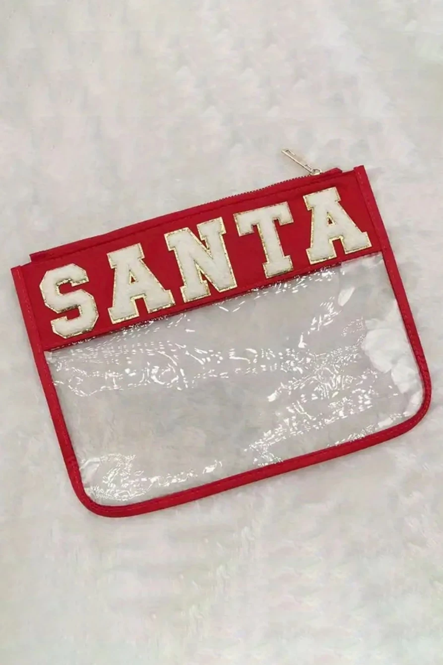 Shewin Red Santa Contrast Trim Clear Makeup Bag for Women