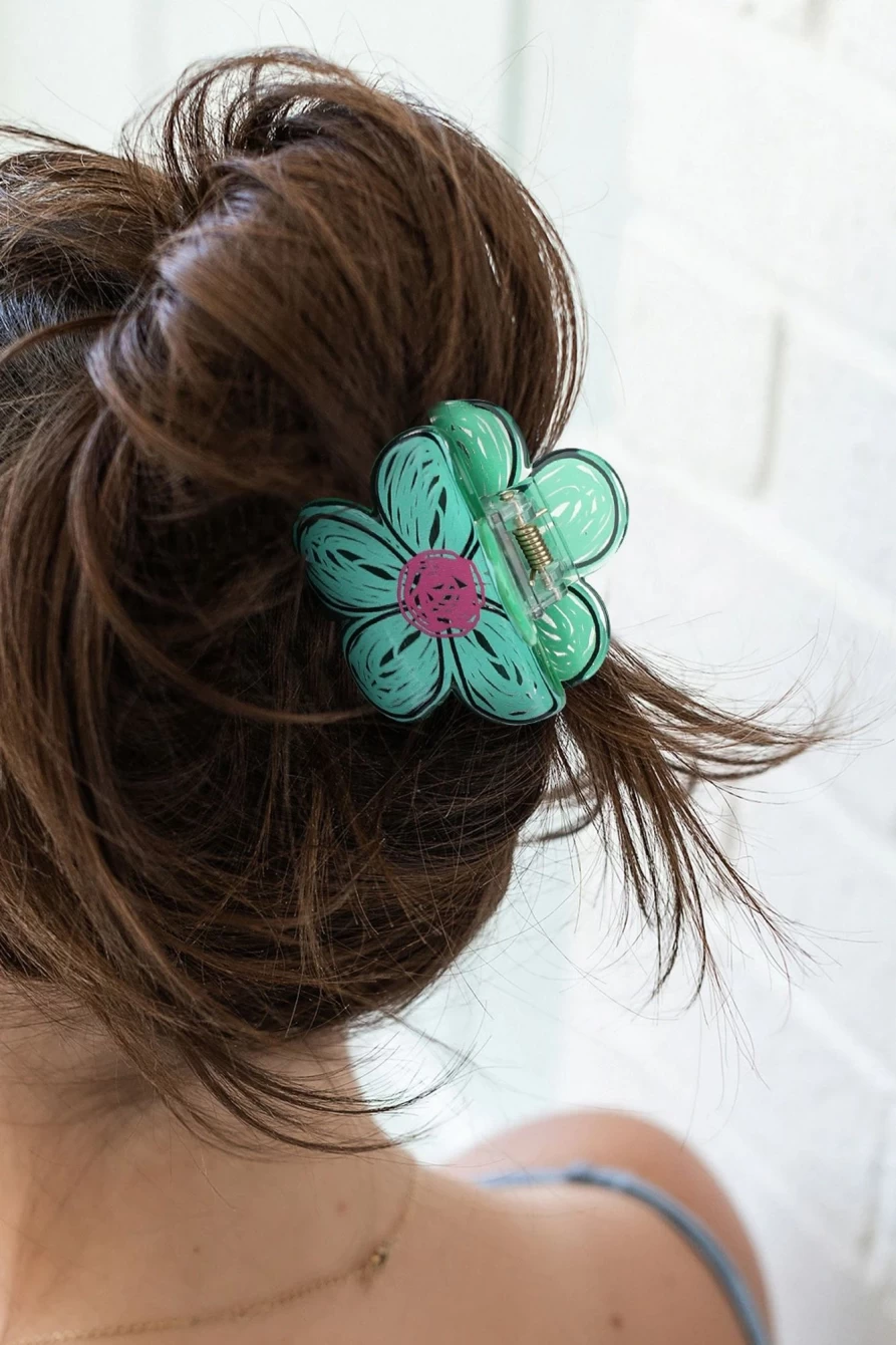 Shewin Mint Green Flower Claw Hair Clip for Women - Floral Shaped Hairpin