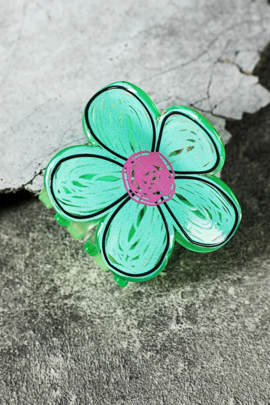 Shewin Mint Green Flower Claw Hair Clip for Women - Floral Shaped Hairpin