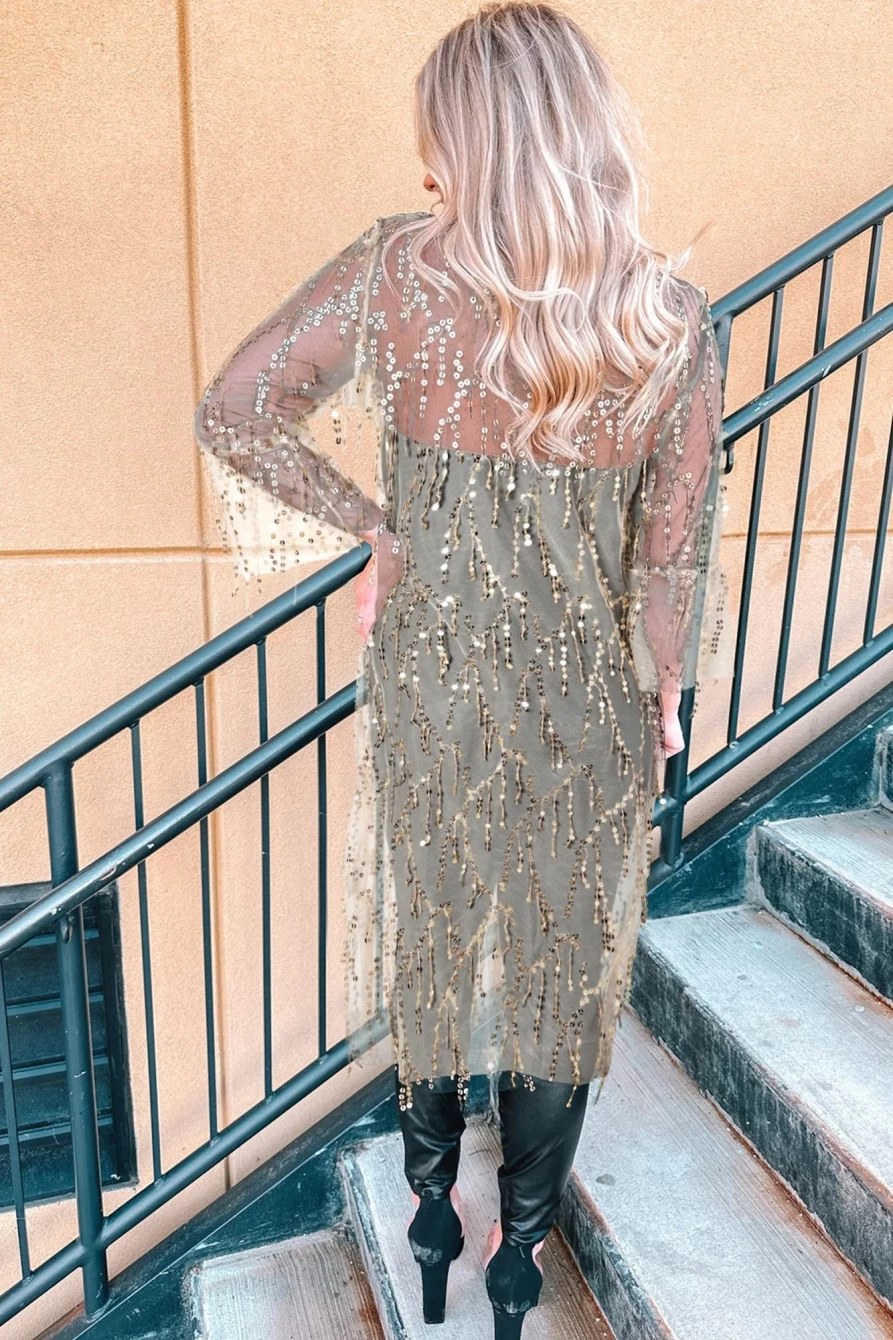 Women's White Sequin Sheer Open Front Cover Up by Shewin | Casual Beachwear & Evening Shrug