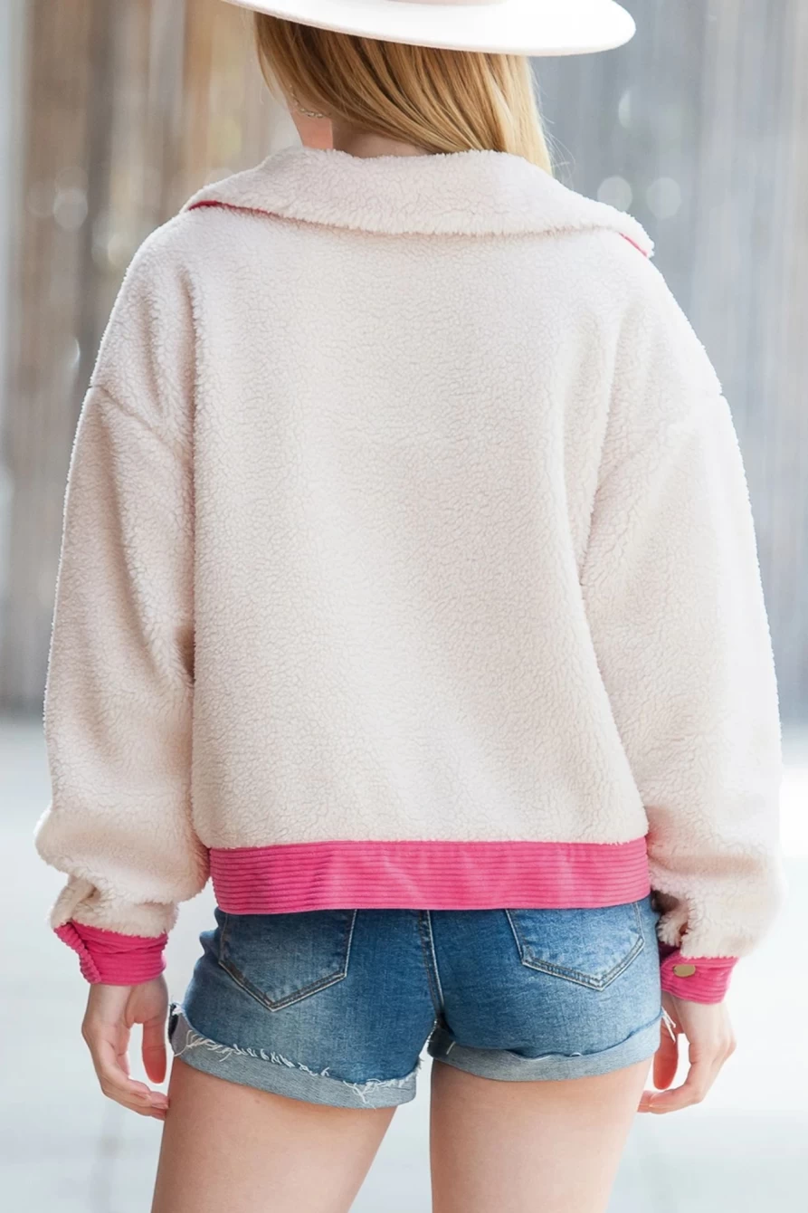 Women's Multicolor Corduroy & Sherpa Button-Up Jacket with Flap Pockets | Shewin