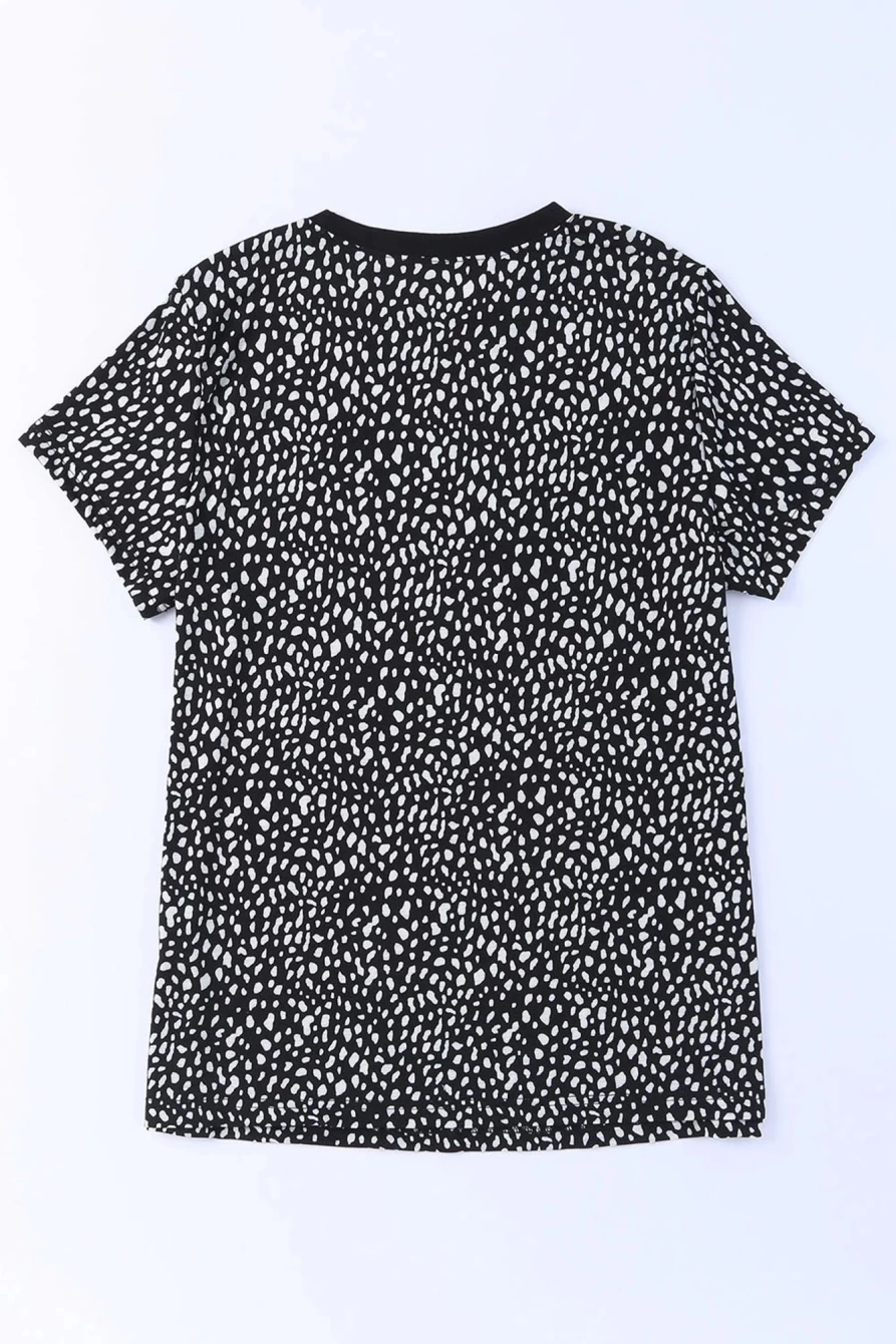 Shewin Women's Black Cheetah Print Casual T-Shirt - Short Sleeve Crew Neck Tee