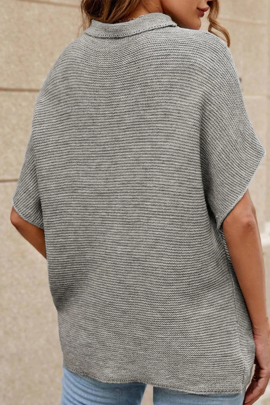 Shewin Women's Mock Neck Batwing Sleeve Sweater in Medium Grey