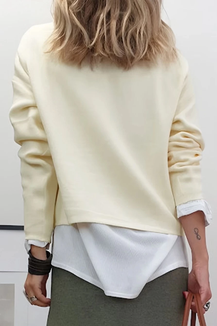 Shewin Women's White Love More Patched Letter Long Sleeve T-Shirt