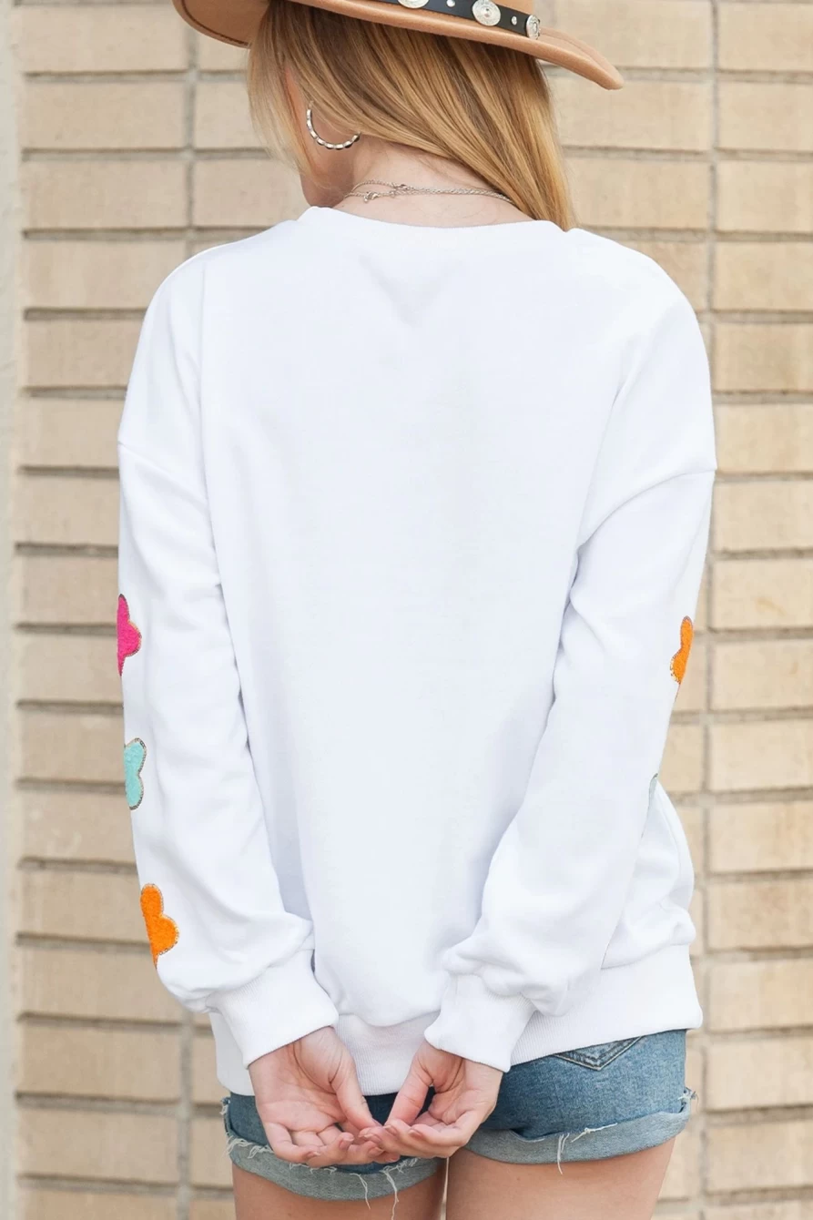 Shewin Women's White Glitter Howdy Star Patch Casual Sweatshirt