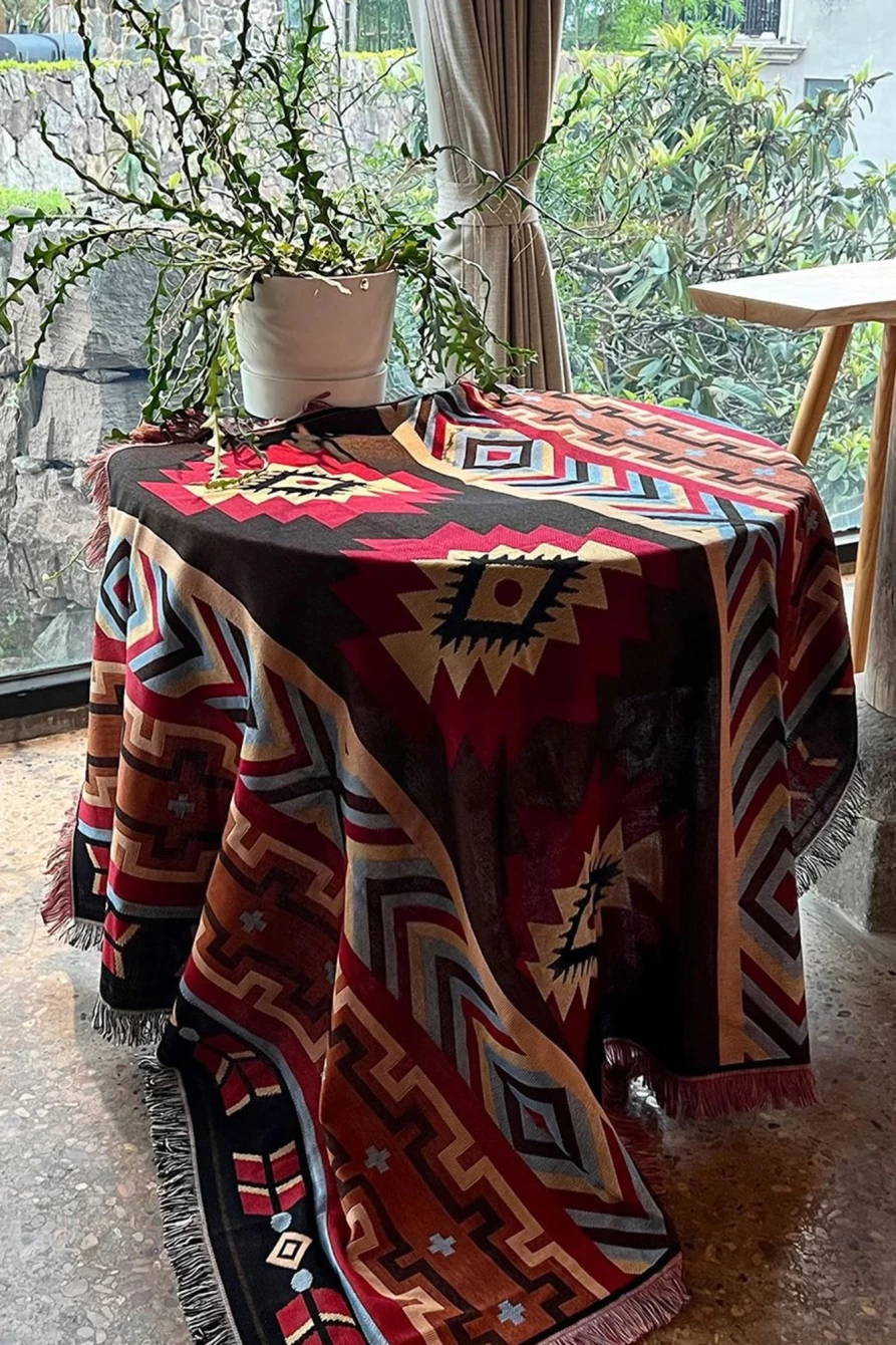 Shewin Ruby Geometric Print Tassel Blanket for Women, 130x160 Soft Woven Throw