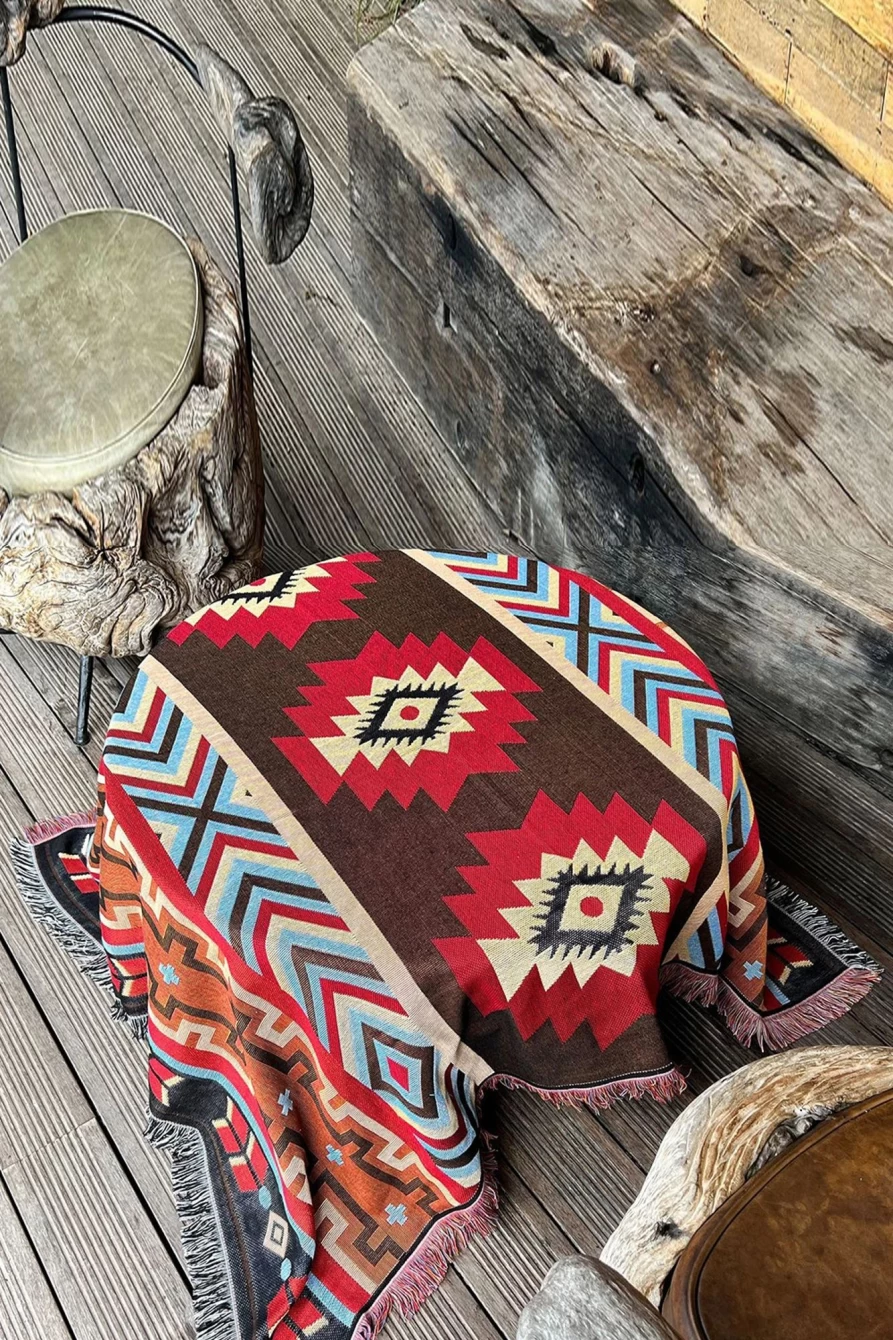 Shewin Ruby Geometric Print Tassel Blanket for Women, 130x160 Soft Woven Throw