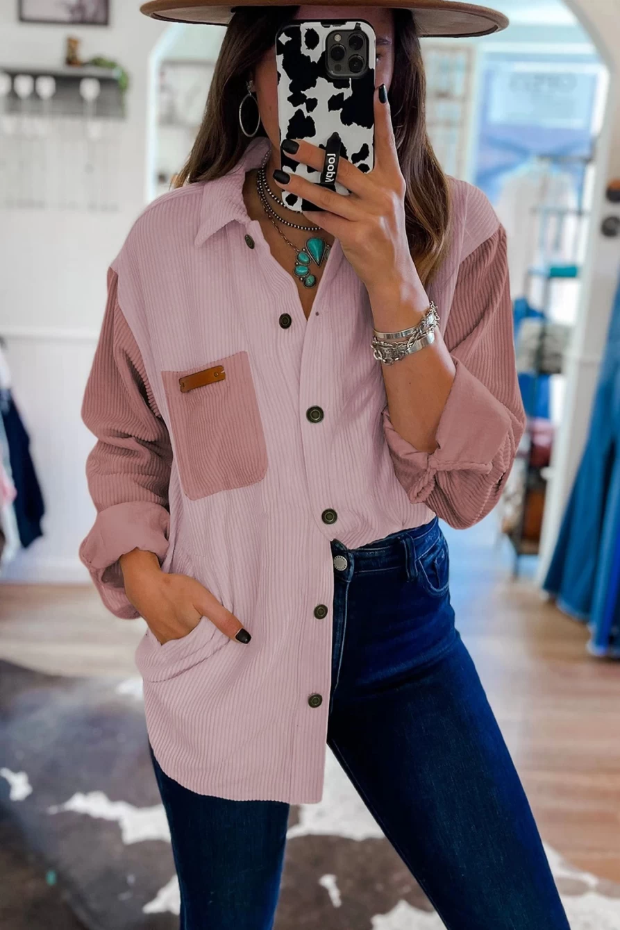 Women's Shewin Multicolor Corduroy Shacket with Button Front & Pockets