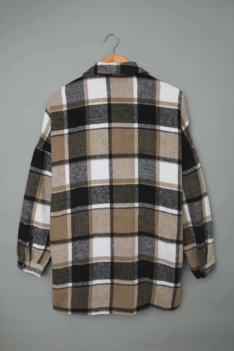 Women's Yellow Flannel Shacket - Shewin Plaid Long Sleeve Button Up Shirt Jacket