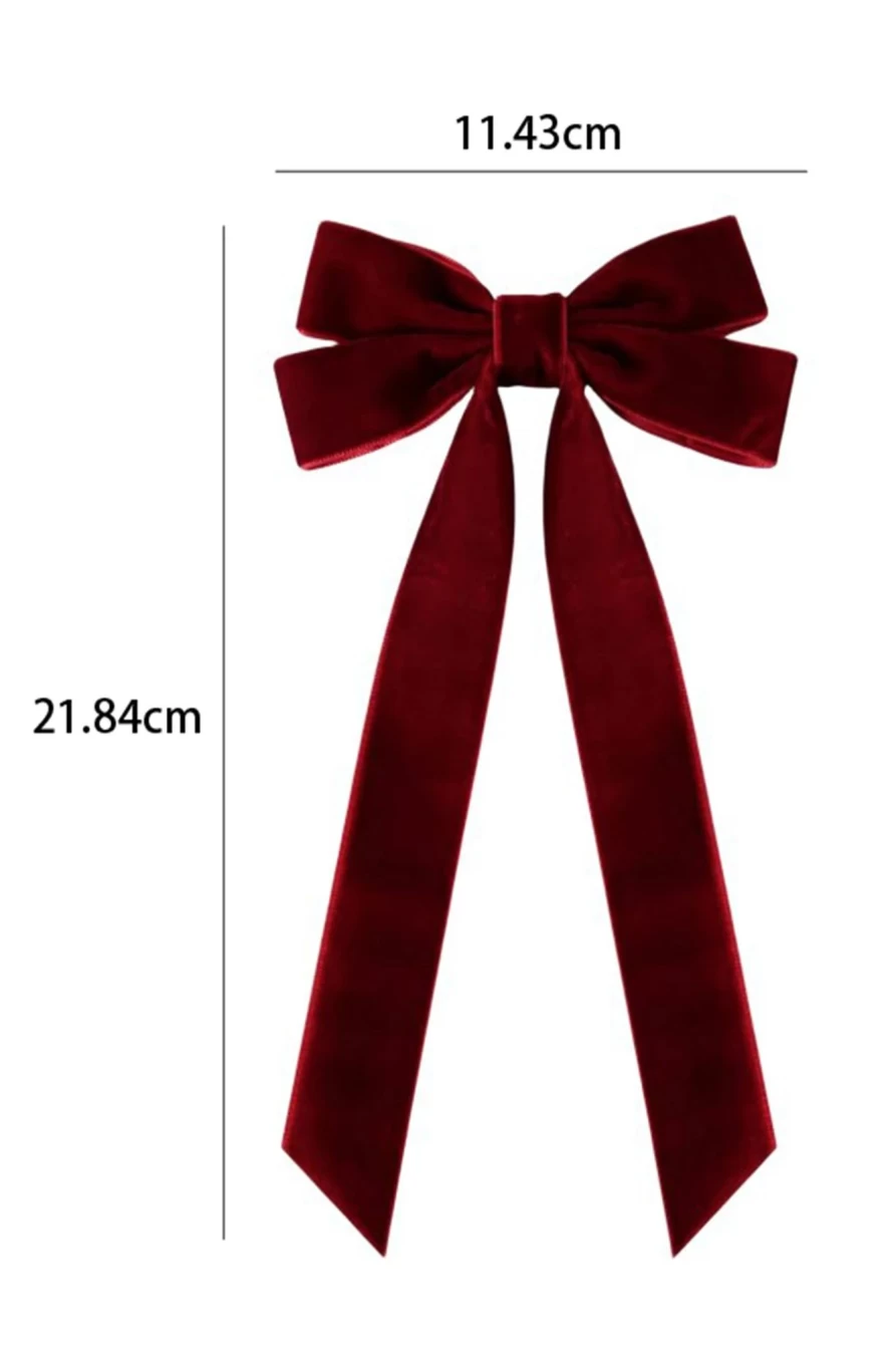 Shewin Red Sandalwood Velvet Hair Clip for Women - Elegant French Bowknot Hairpin
