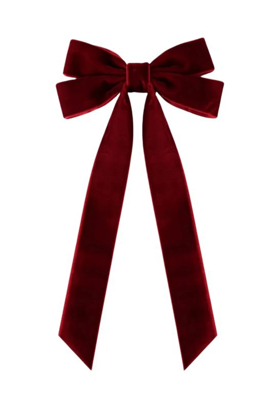 Shewin Red Sandalwood Velvet Hair Clip for Women - Elegant French Bowknot Hairpin
