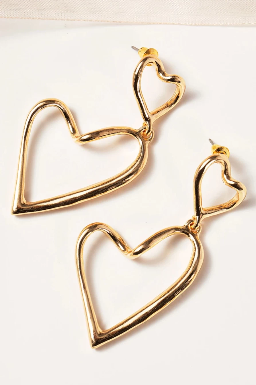 Shewin Gold Irregular Heart Stud Earrings for Women - Unique Alloy Fashion Earrings