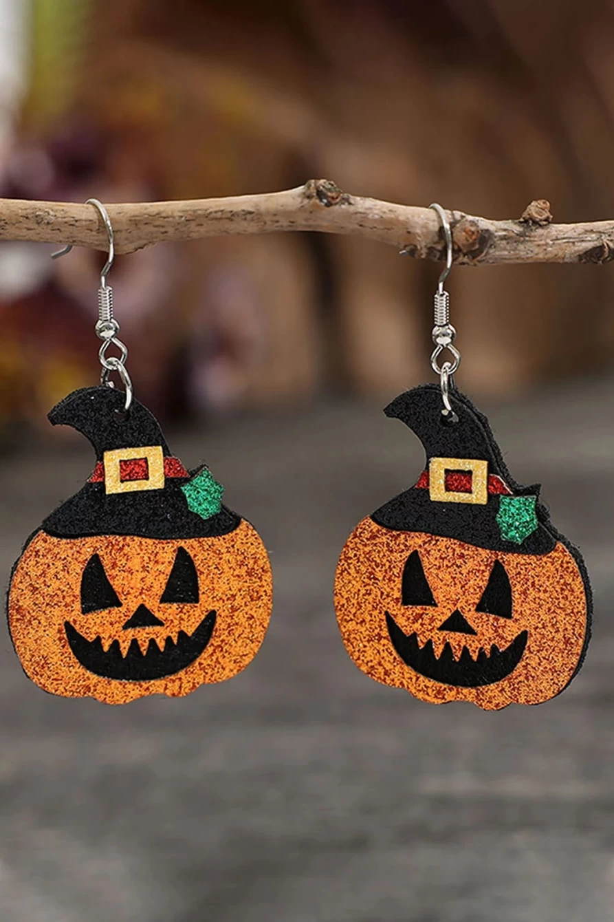 Shewin Gold Flame Halloween Pumpkin Dangle Earrings for Women - Spooky Seasonal Jewelry