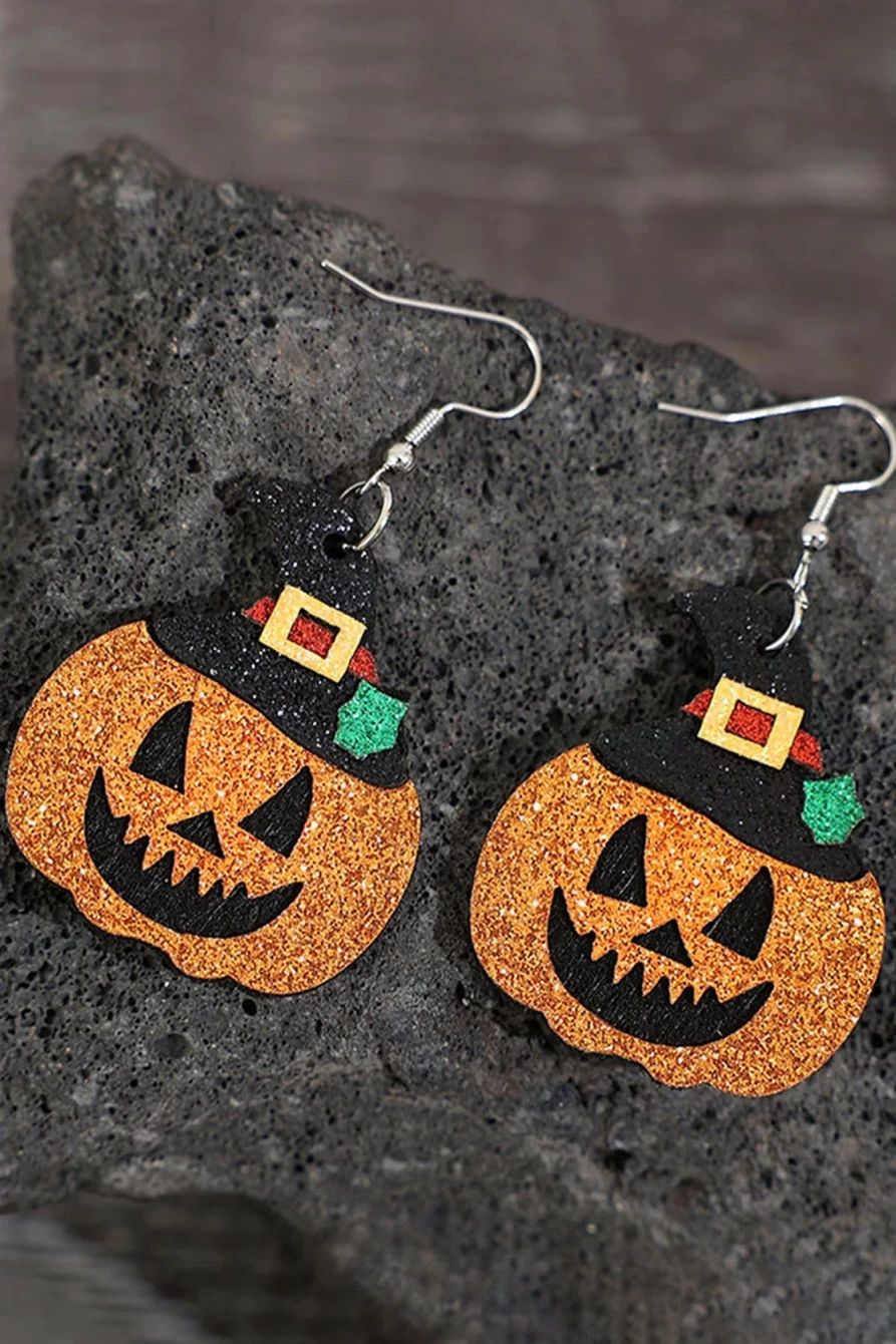 Shewin Gold Flame Halloween Pumpkin Dangle Earrings for Women - Spooky Seasonal Jewelry