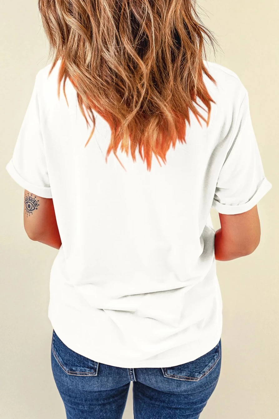 Shewin Women's White Basic Solid Color Crew Neck Plain T-Shirt