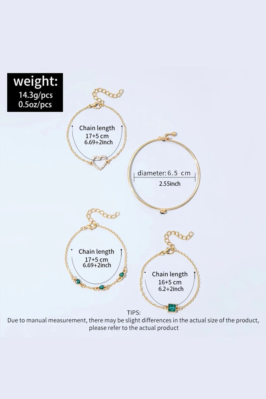 4Pcs Shewin Gold Diamond Heart Bracelet Set for Women - Valentine's Day Gift