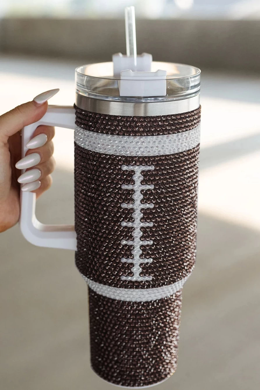 Shewin Women's Chestnut 304 Stainless Steel Rhinestone Rugby Tumbler