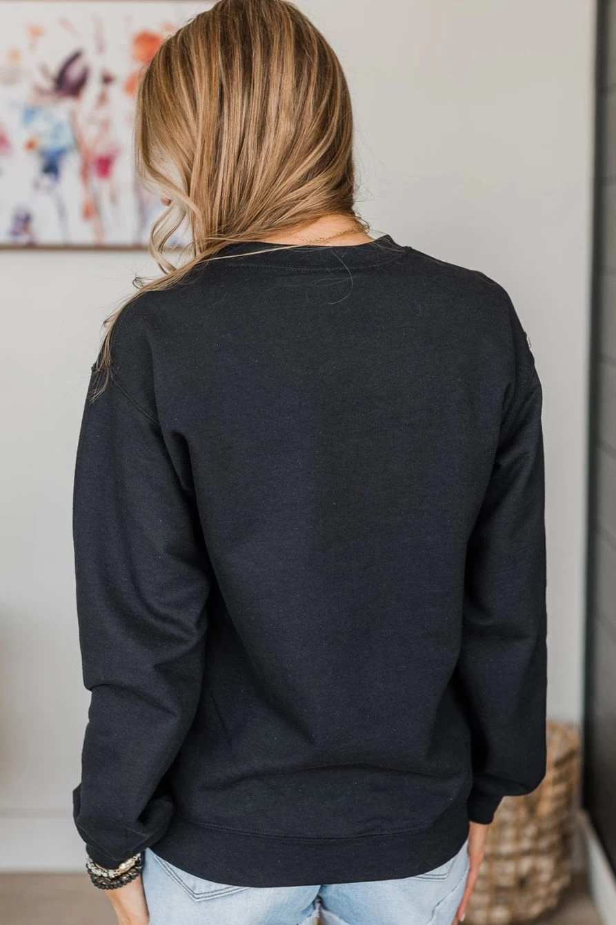 Shewin Women's Black Mama Graphic Print Crewneck Sweatshirt