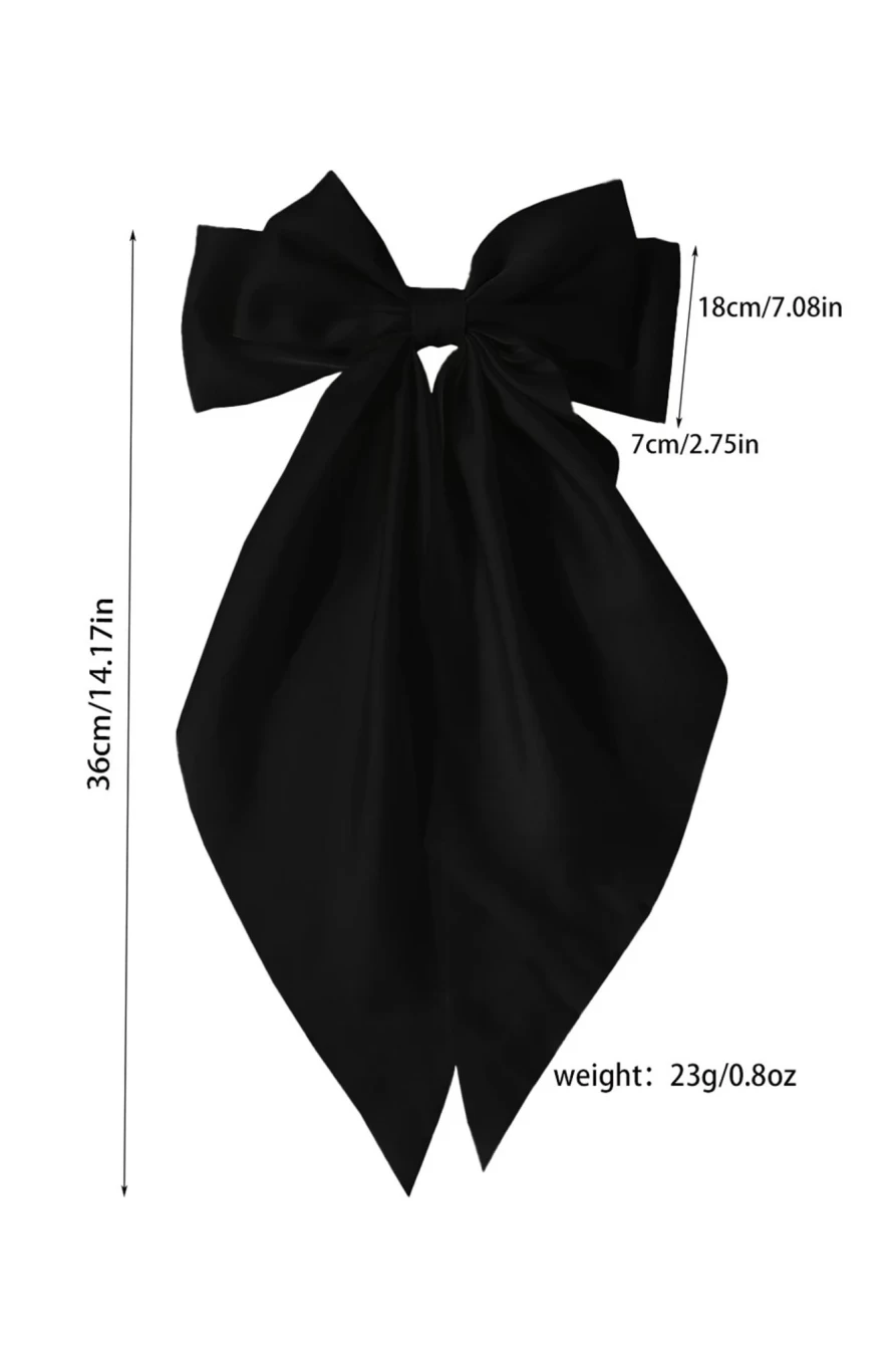 Shewin Women's Elegant Black Oversized Satin Hair Clip with Ribbon Bowknot