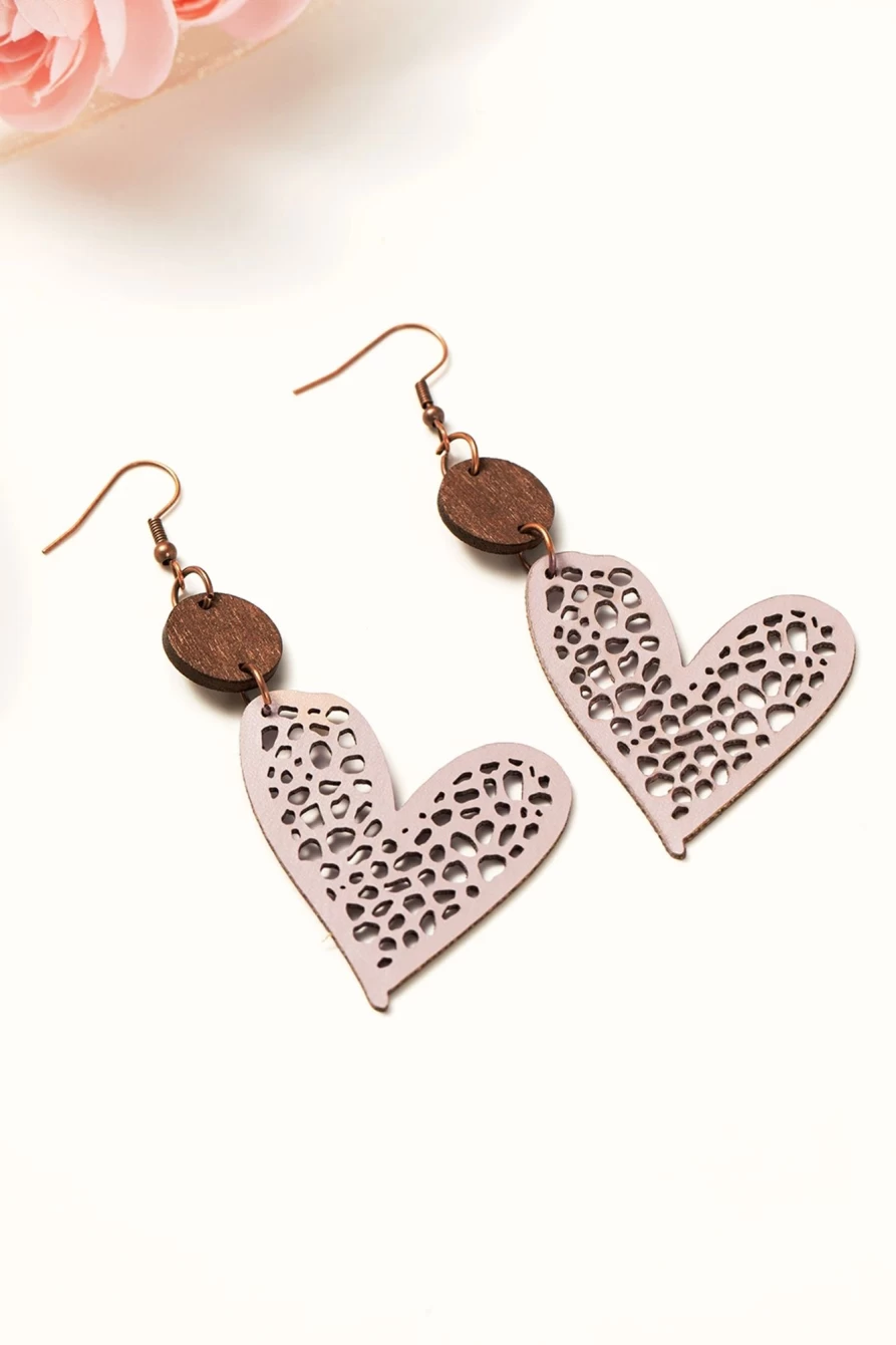 Shewin Light Pink Valentine's Day Hollow Heart Dangle Earrings for Women Romantic Love Jewelry Gift