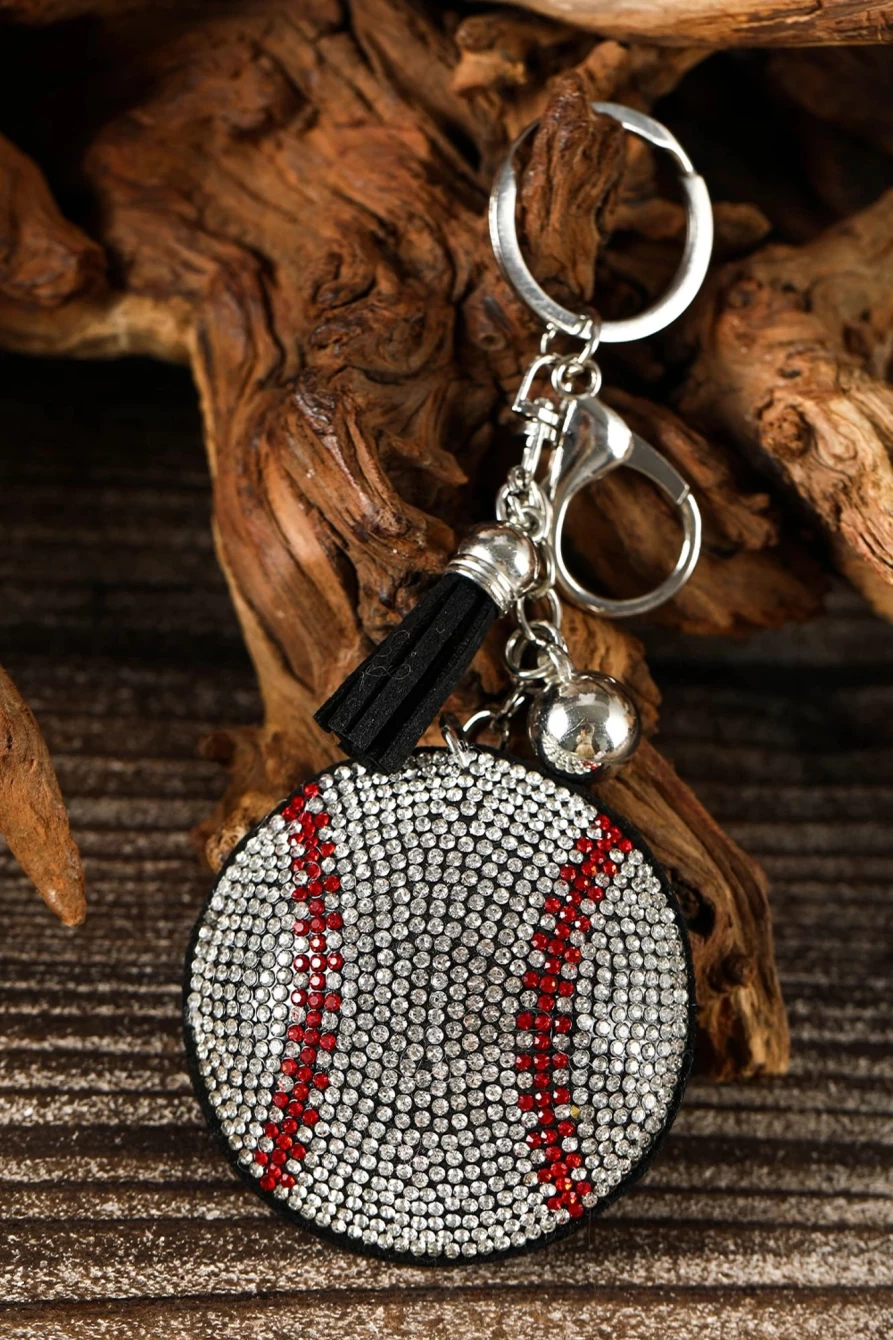 "Shewin Women's Silvery Rhinestone Ball Pendant Tassel Keychain - Elegant Crystal Key Chain"