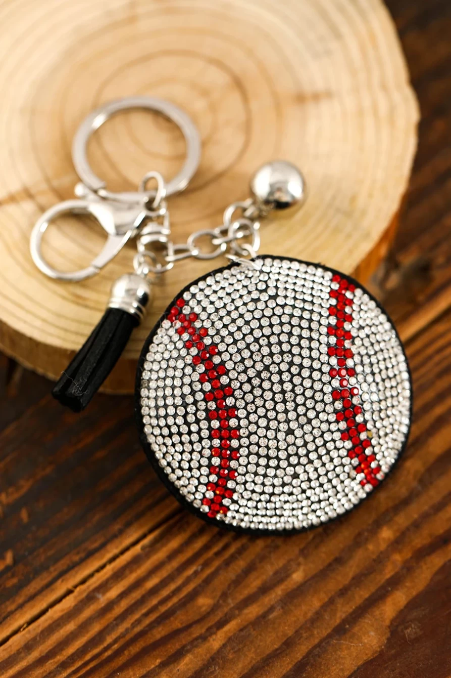 "Shewin Women's Silvery Rhinestone Ball Pendant Tassel Keychain - Elegant Crystal Key Chain"