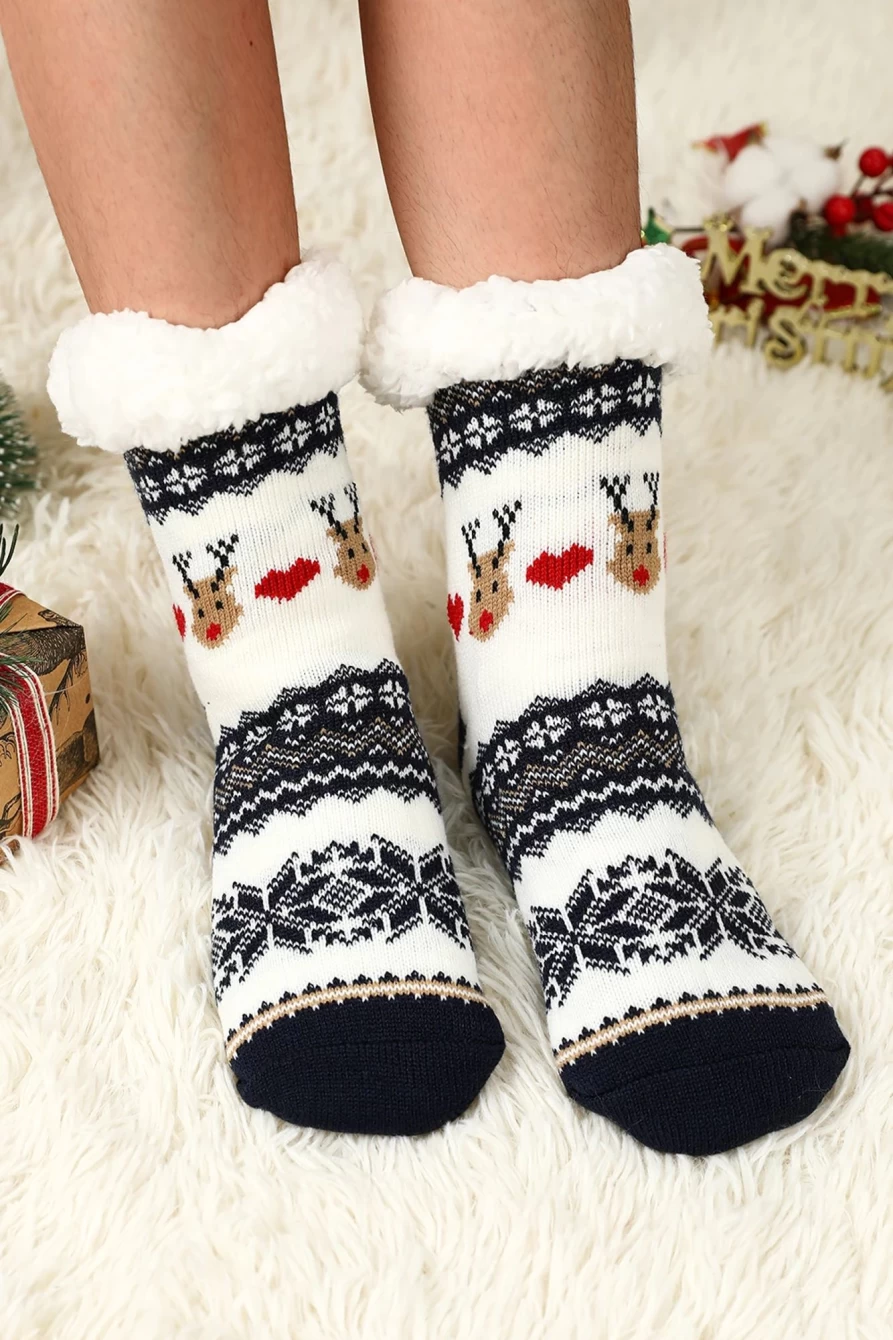 Shewin Women's Black Christmas Reindeer Snowflake Thermal Socks for Winter Warmth