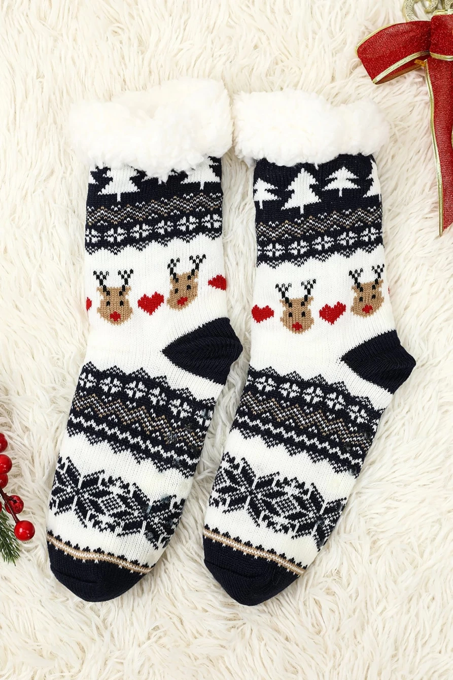 Shewin Women's Black Christmas Reindeer Snowflake Thermal Socks for Winter Warmth