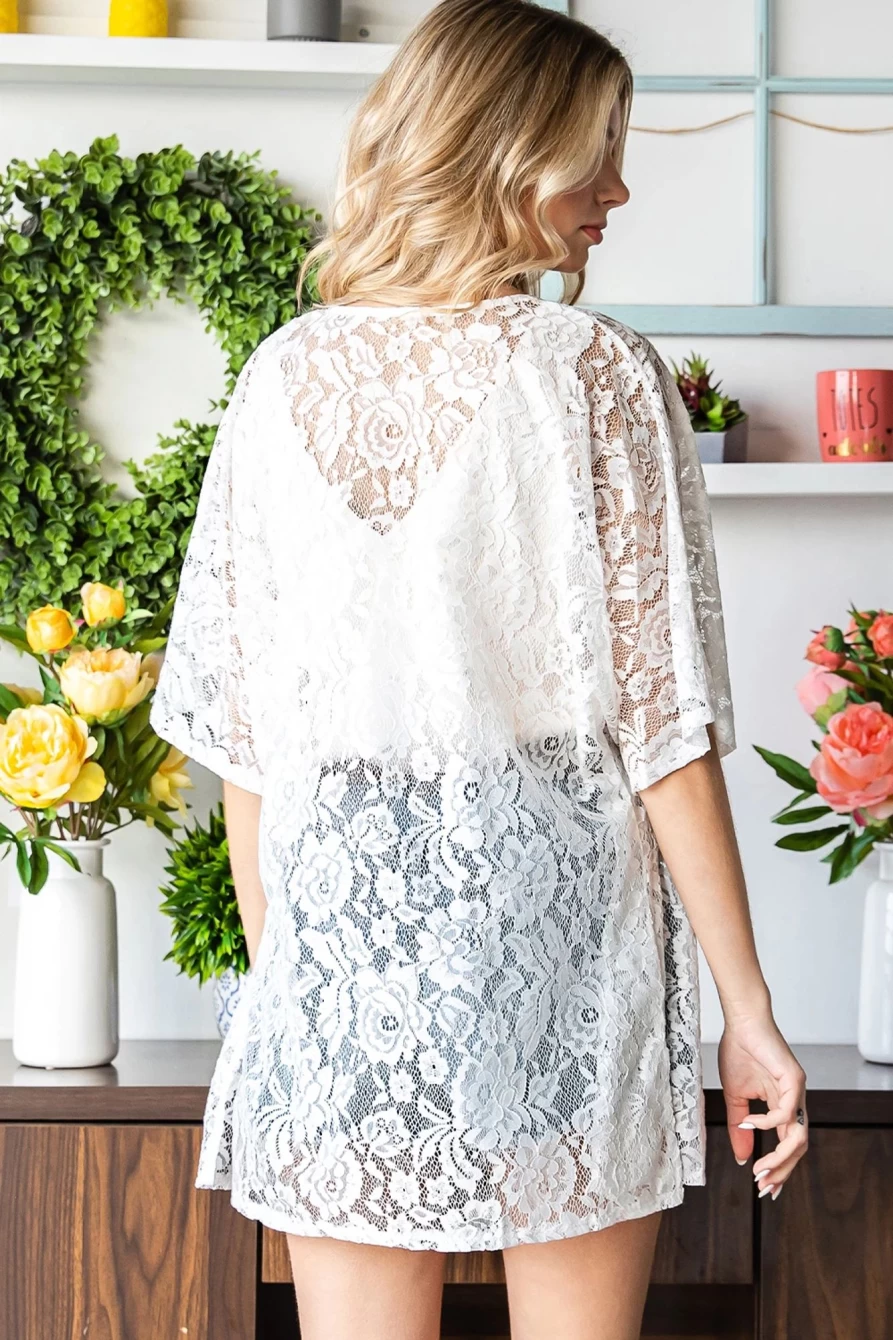 Shewin Women's White Floral Lace Crochet Boho Open Front Cover Up Beach Wedding Summer Cardigan