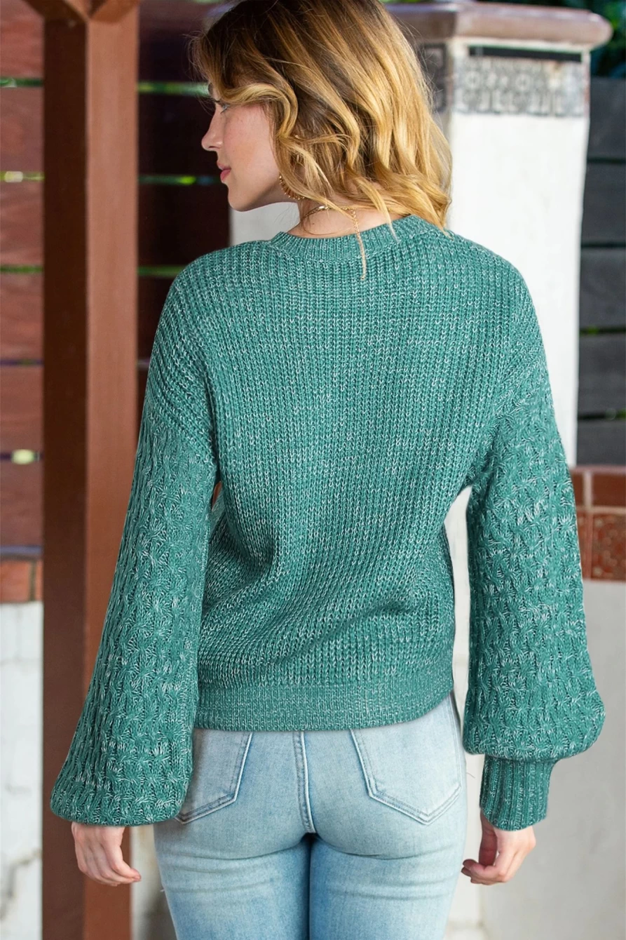 Shewin Women's Verdant Chunky Knit Drop Shoulder Sweater - Oversized Sleeve Pullover