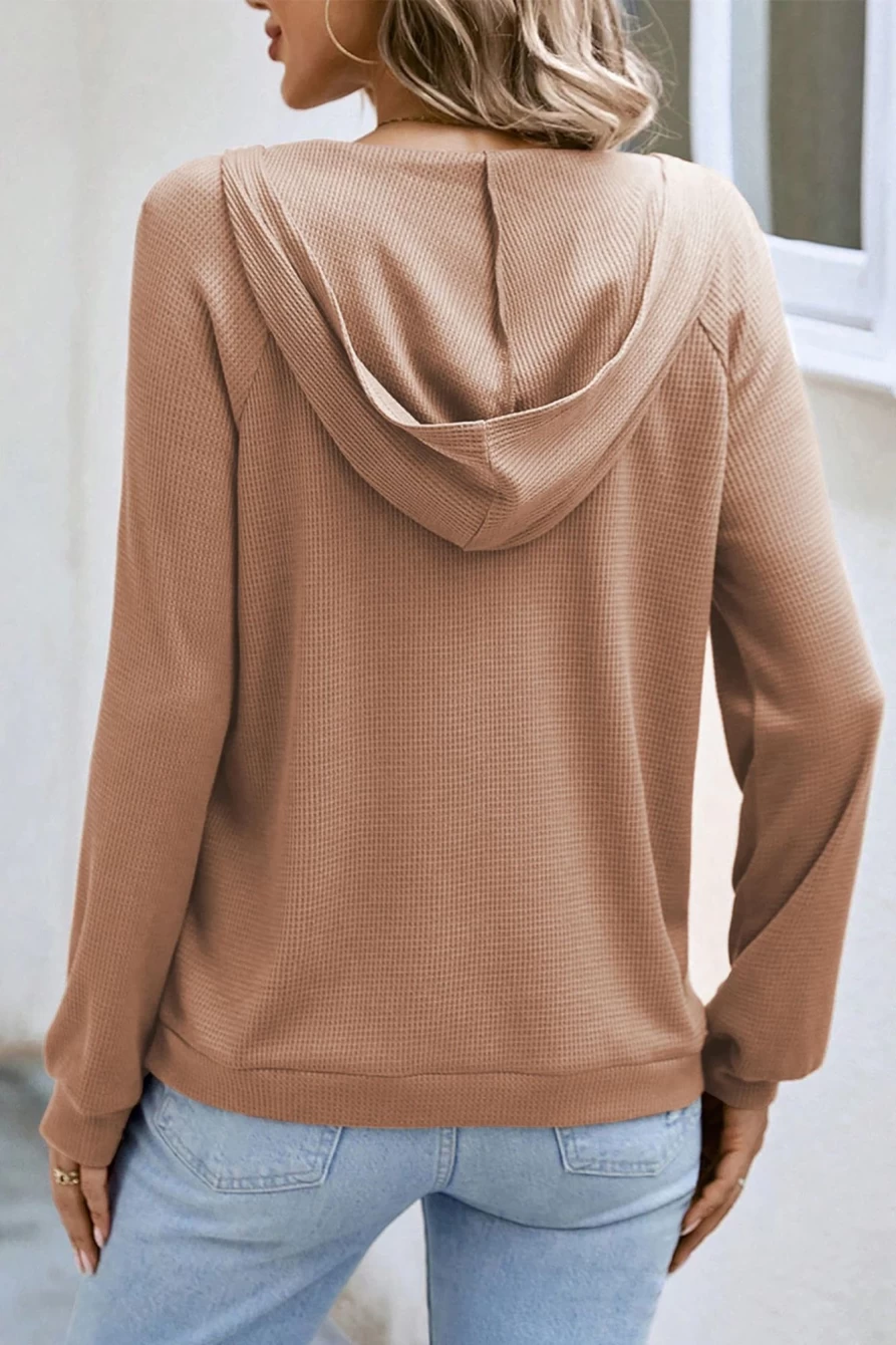 Women's Shewin Smoke Gray Waffle Knit Half Zip Hoodie with Raglan Sleeves