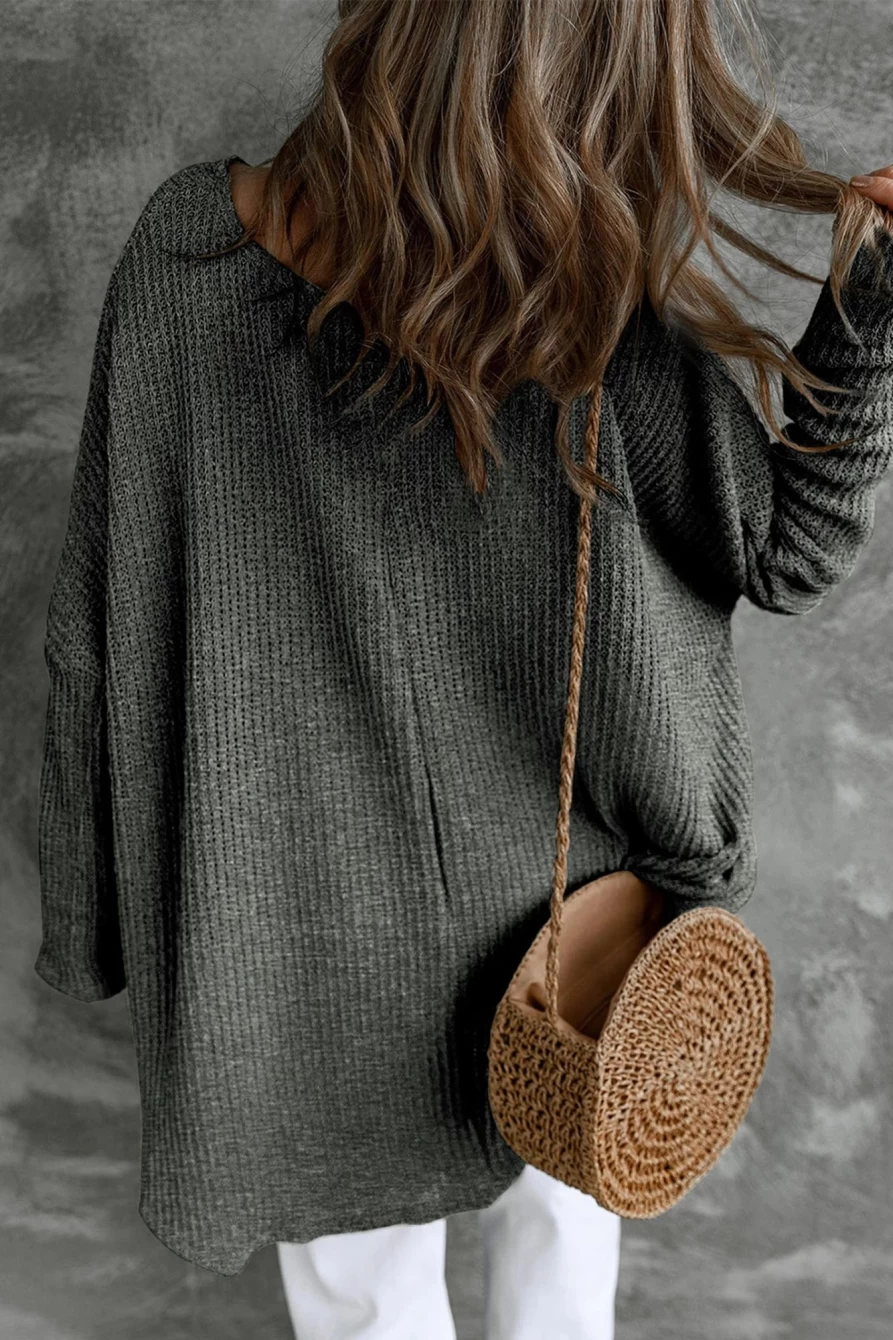 Women's Shewin Carbon Grey Slouchy Dolman Sleeve Basic Sweater