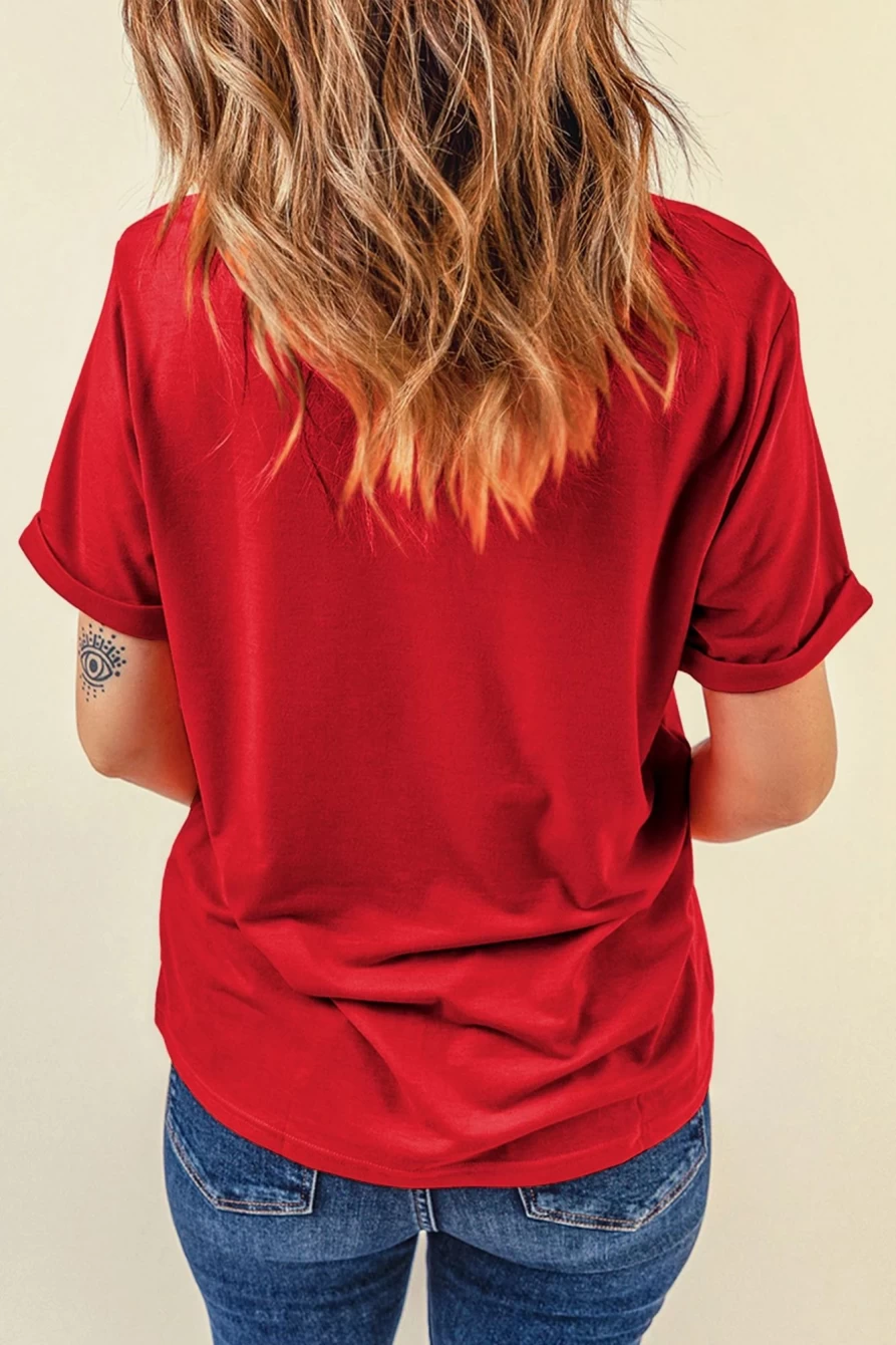 Shewin Women's Red-2 Solid Basic Crew Neck Plain T-Shirt