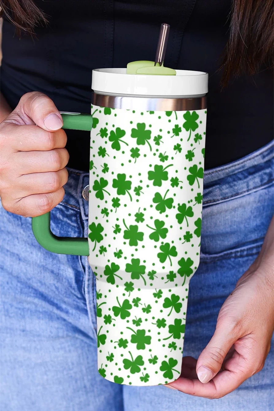 Shewin Dark Green Four Leaf Clover Stainless Steel Tumbler With Lid for Women