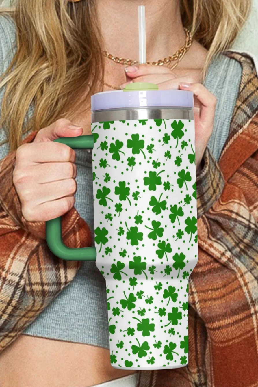 Shewin Dark Green Four Leaf Clover Stainless Steel Tumbler With Lid for Women