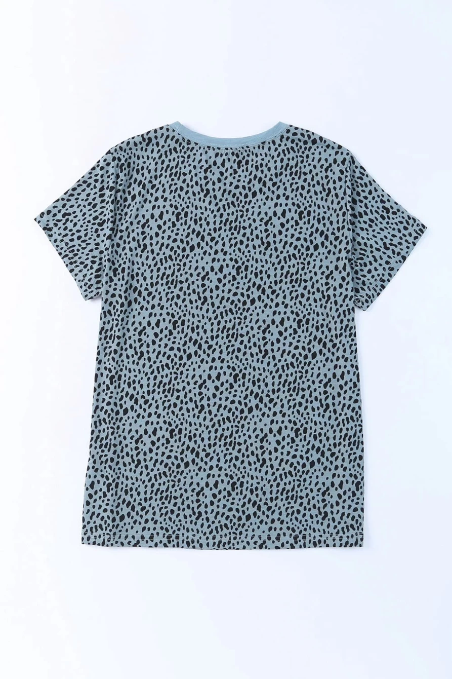 Shewin Women's Gray Cheetah Print Casual Crew Neck T-Shirt