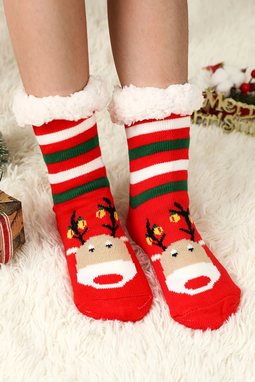 "Shewin Women's Fiery Red Christmas Cartoon Wool Knit Socks – Festive Holiday Warm Winter Socks"