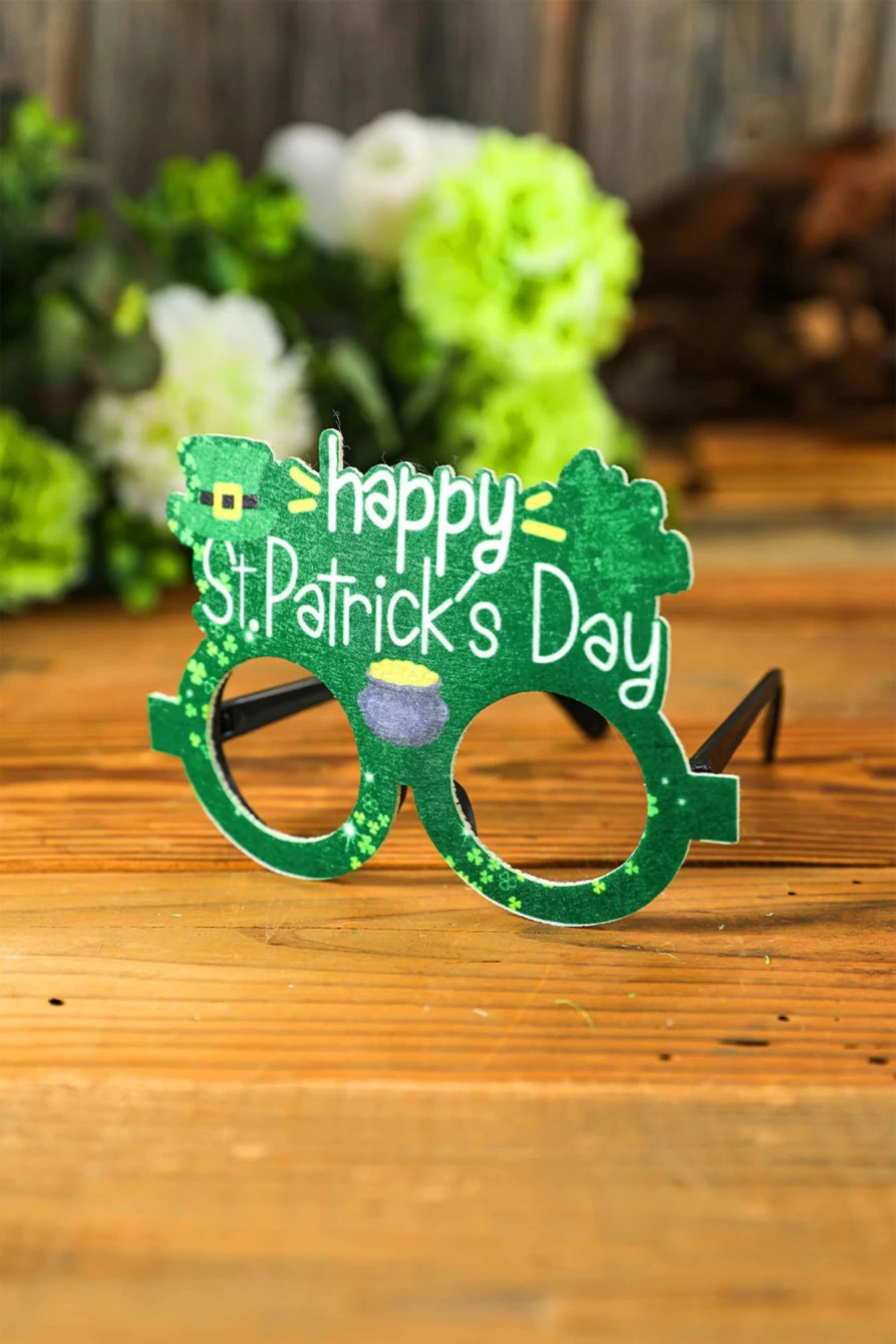 Shewin Women's Green Clover Print Glasses Frame for St. Patrick's Day