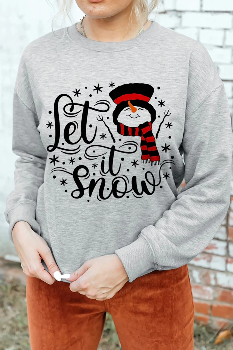 "Shewin Women's Gray Snowman Christmas Sweatshirt - Let It Snow Holiday Pullover"