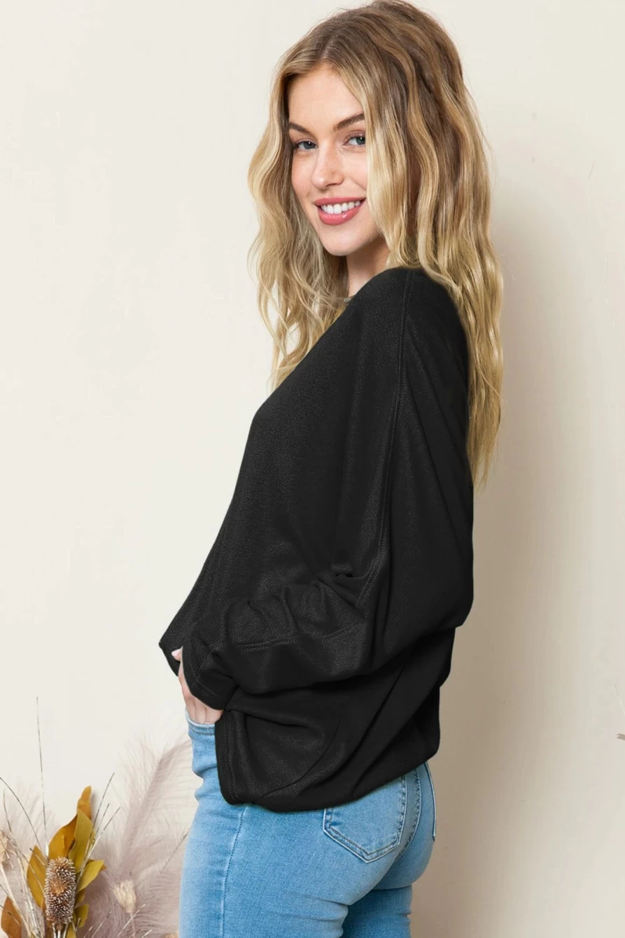 Shewin Women's Black Basic Solid Color Long Sleeve Casual Top