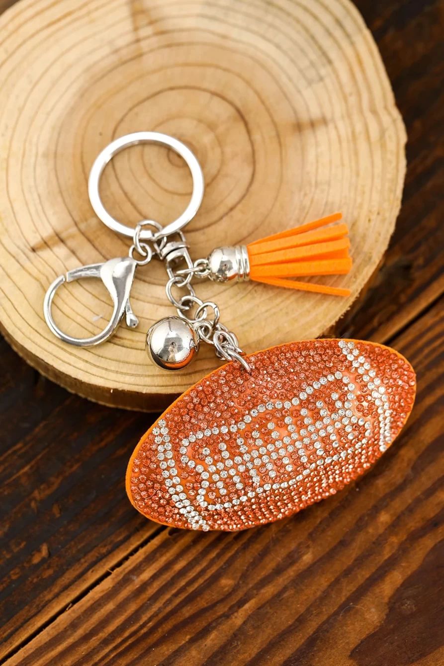 Shewin Orange Rhinestone Ball Pendant Tassel Keychain for Women