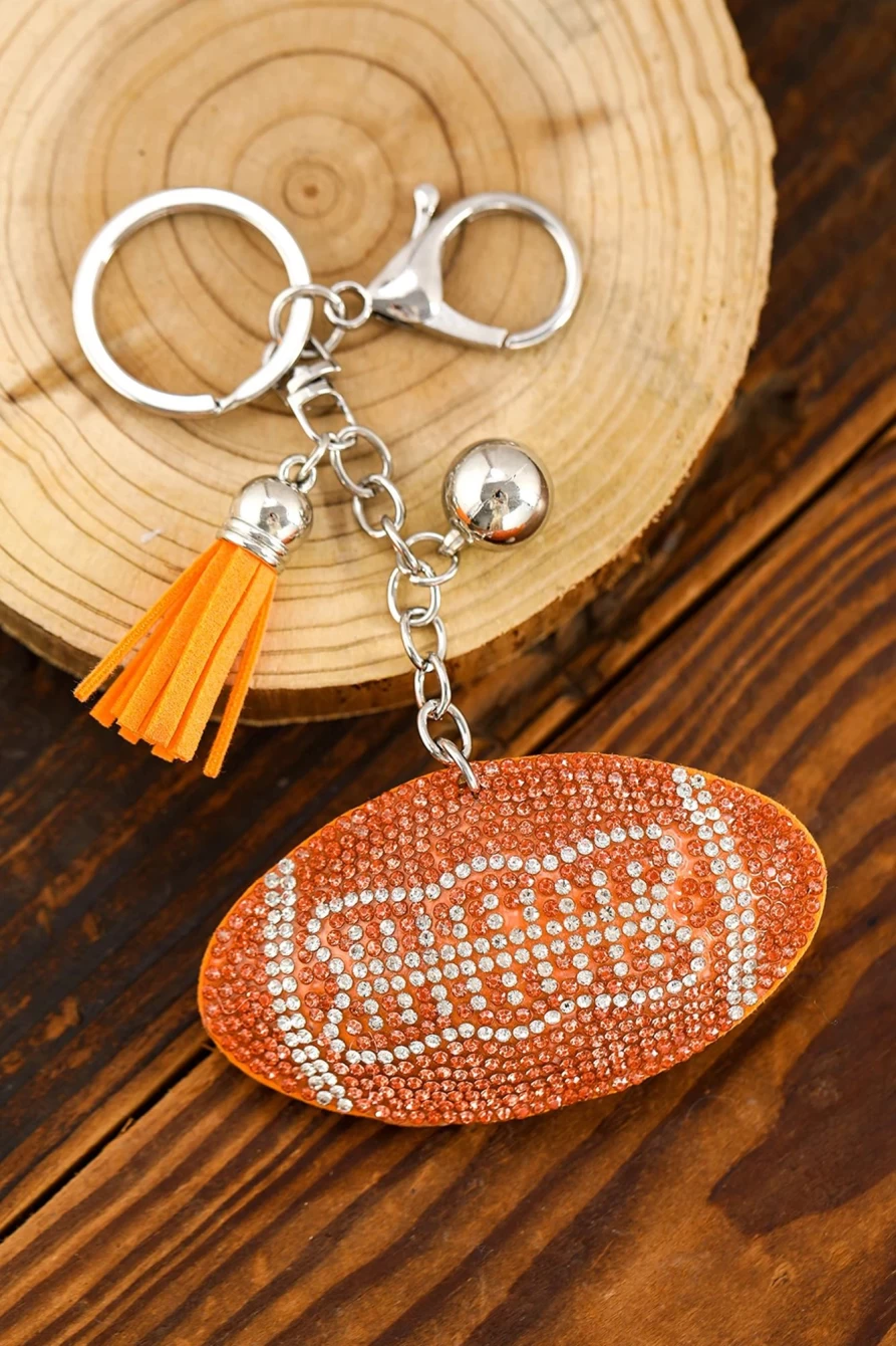 Shewin Orange Rhinestone Ball Pendant Tassel Keychain for Women
