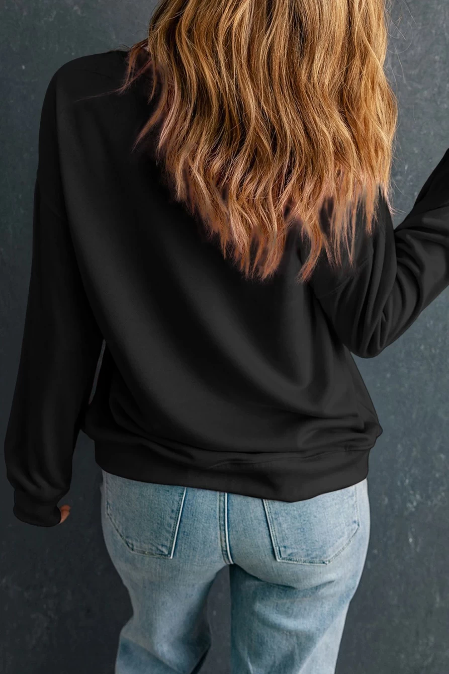 "Women's Black Spooky Mama Letter Graphic Sweatshirt | SHEWIN Halloween Pullover"