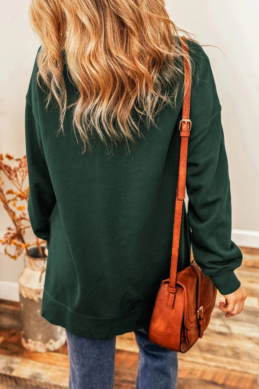 Shewin Women's Duffel Green Merry & Bright Graphic Round Neck Long Sleeve Sweatshirt