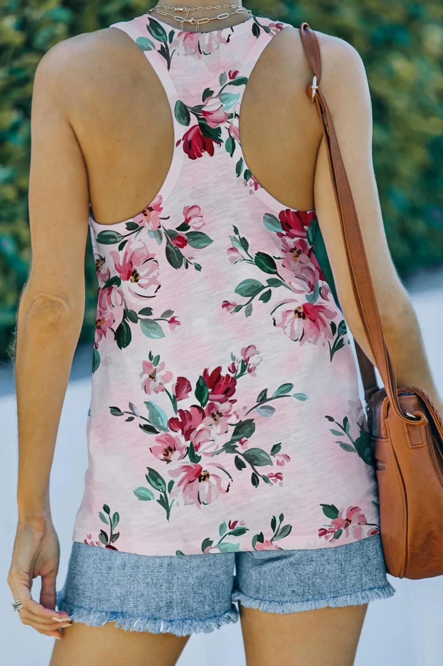 Shewin Women's White Floral Print Casual Tank Top - Breathable Summer Sleeveless Blouse