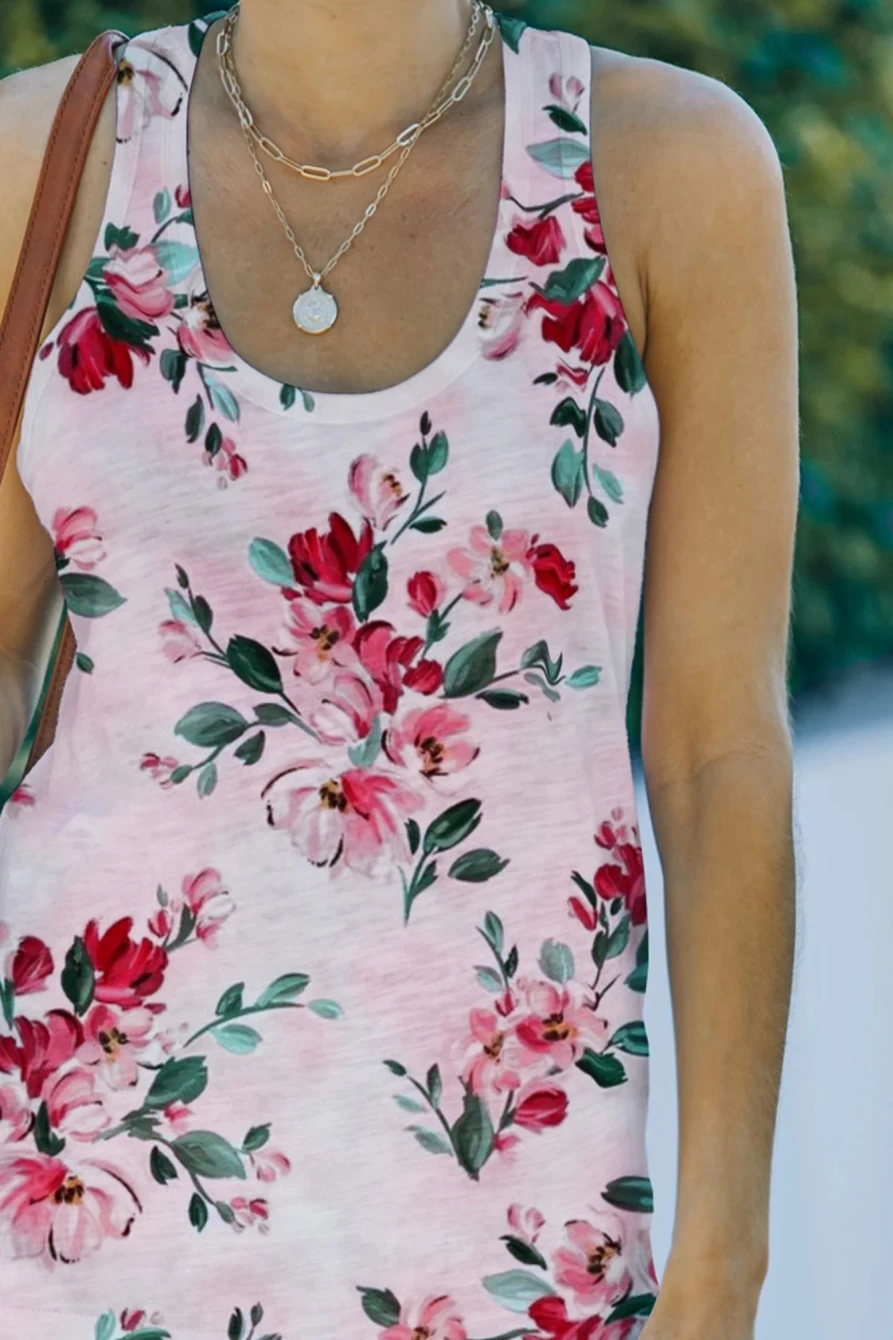 Shewin Women's White Floral Print Casual Tank Top - Breathable Summer Sleeveless Blouse